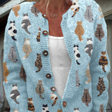 Delyth | Cardigan with Cat Print