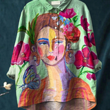Ida | Women's Casual Blouse Featuring an Oil Painting Portrait Design