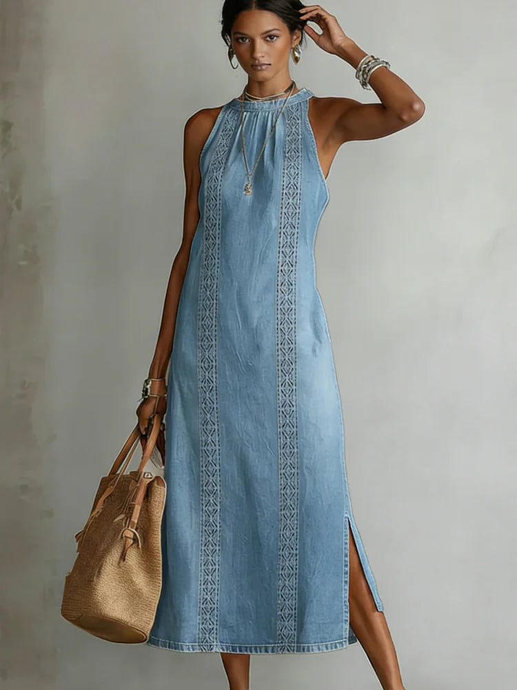 Tilly - Retro Lace Denim Dress