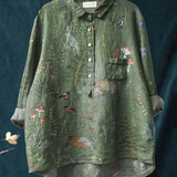 Rose | Women's Casual Blouse Featuring Forest and Animal Design