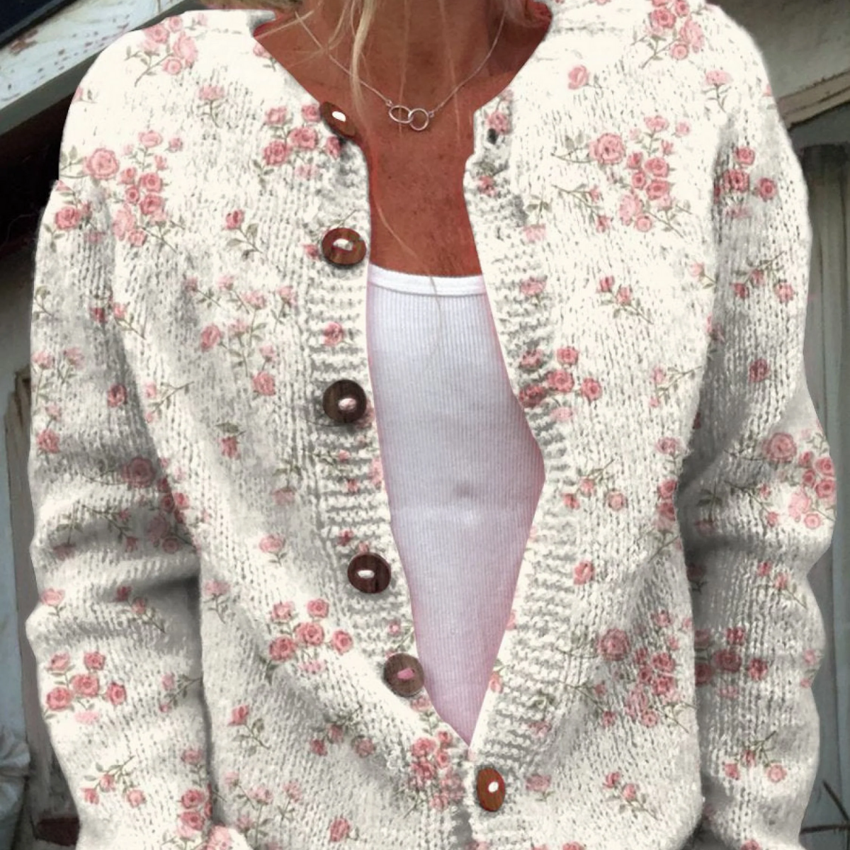 Tansy | Cream Cardigan with Small Roses