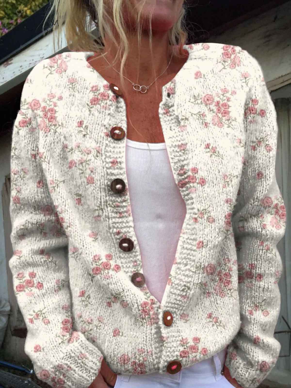 Tansy | Cream Cardigan with Small Roses