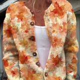 Damaris | Cardigan with Autumn Leaf Print