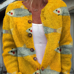 Undine | Yellow Cardigan with Fish Print