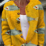 Undine | Yellow Cardigan with Fish Print