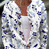 Kestrel | White Cardigan with Navy Flowers & Birds