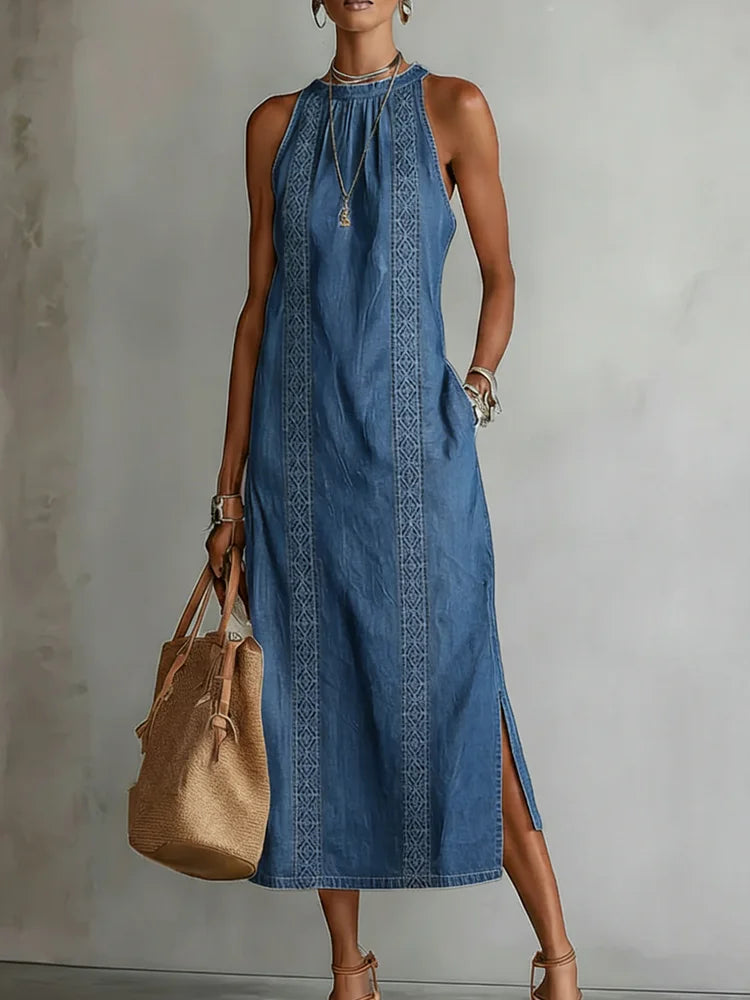 Tilly - Retro Lace Denim Dress