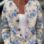 Gaynor | Cream Cardigan with Blue Flowers