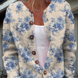 Gaynor | Cream Cardigan with Blue Flowers