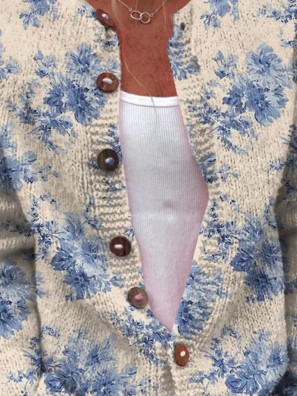 Gaynor | Cream Cardigan with Blue Flowers