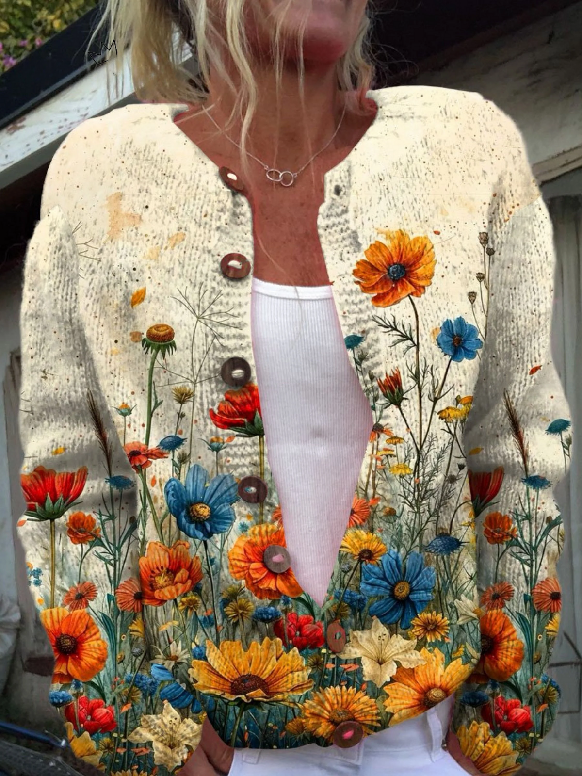 Bronwen | Cardigan with Bright Wildflowers