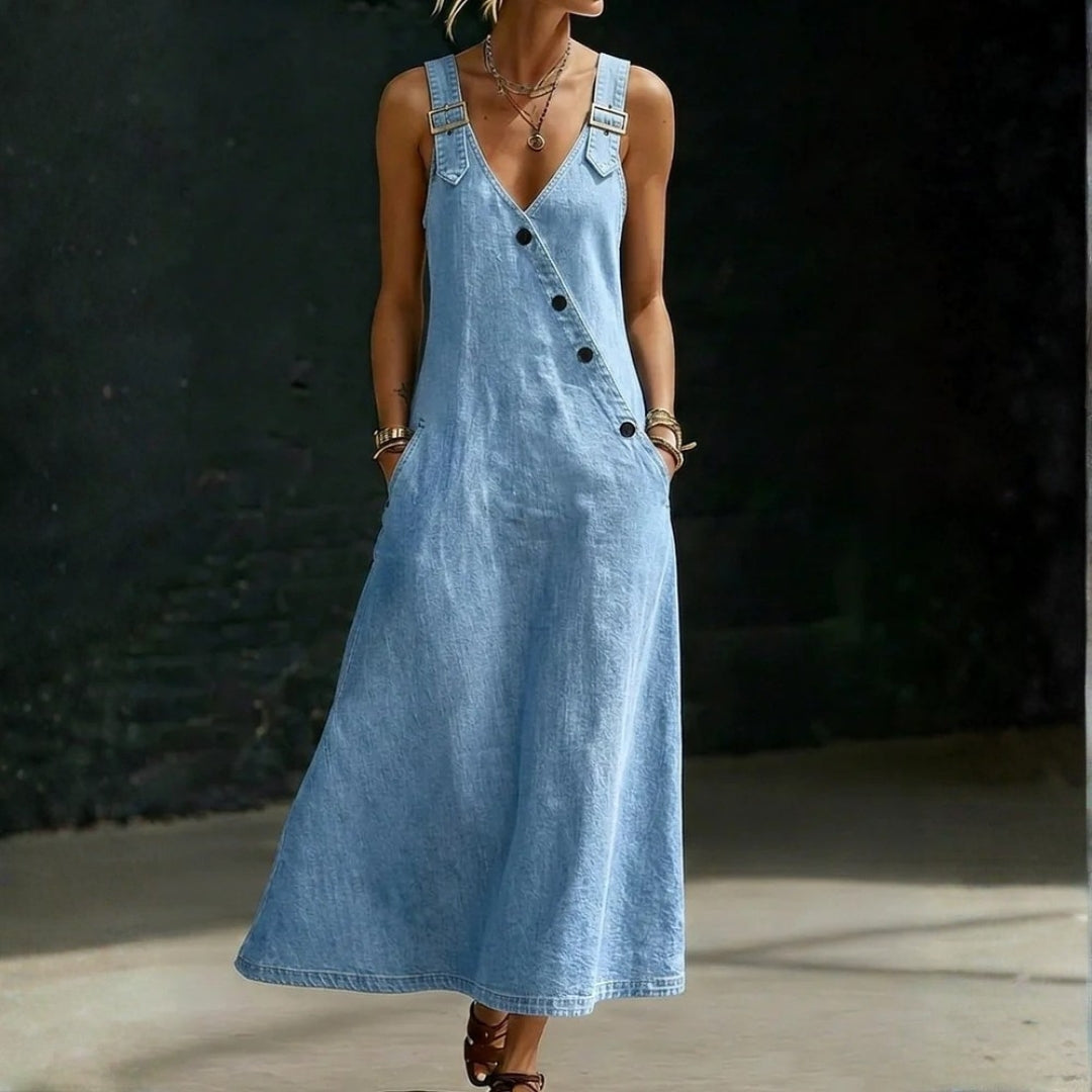 Niamh - Long Button-Down Denim Dress