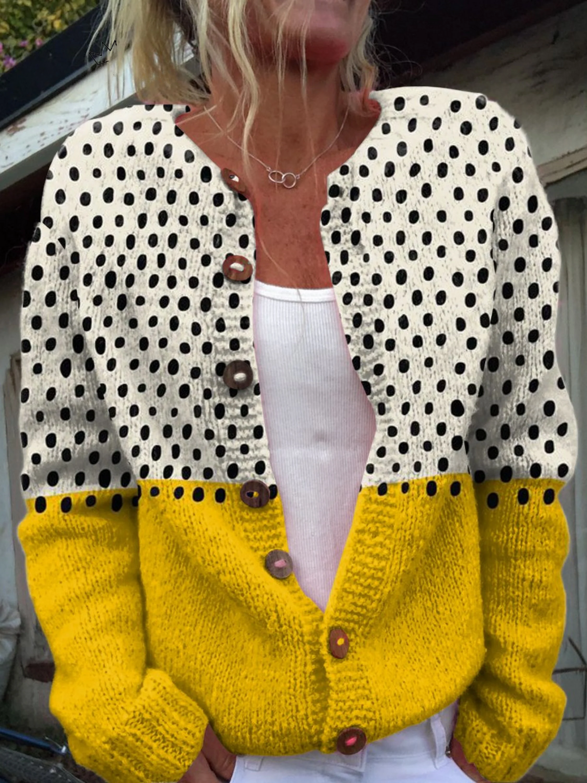 Quilla | Spotted Cardigan in Cream & Yellow