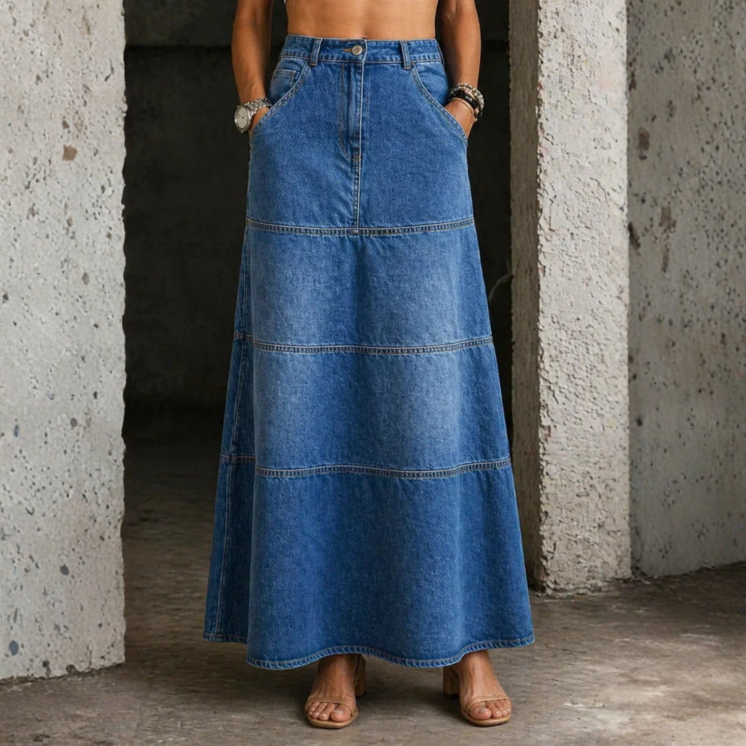 Violet - Mid-Length Denim Skirt