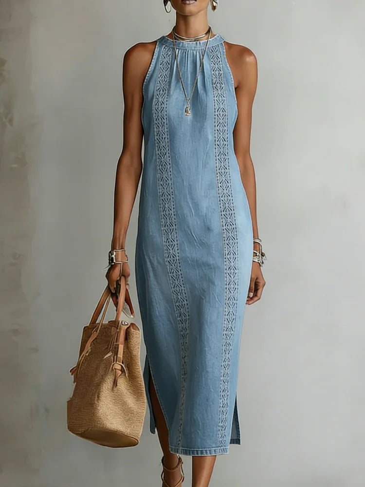 Tilly - Retro Lace Denim Dress