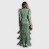 Clara | Elegant Long-Sleeve Fringe Maxi Dress