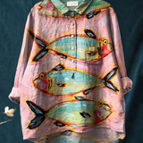 Ida | Vintage-Inspired Casual Women's Blouse Featuring Fish Artwork