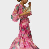 Fiona | Women's Wrap Maxi Dress with Floral Pattern and Long Sleeves