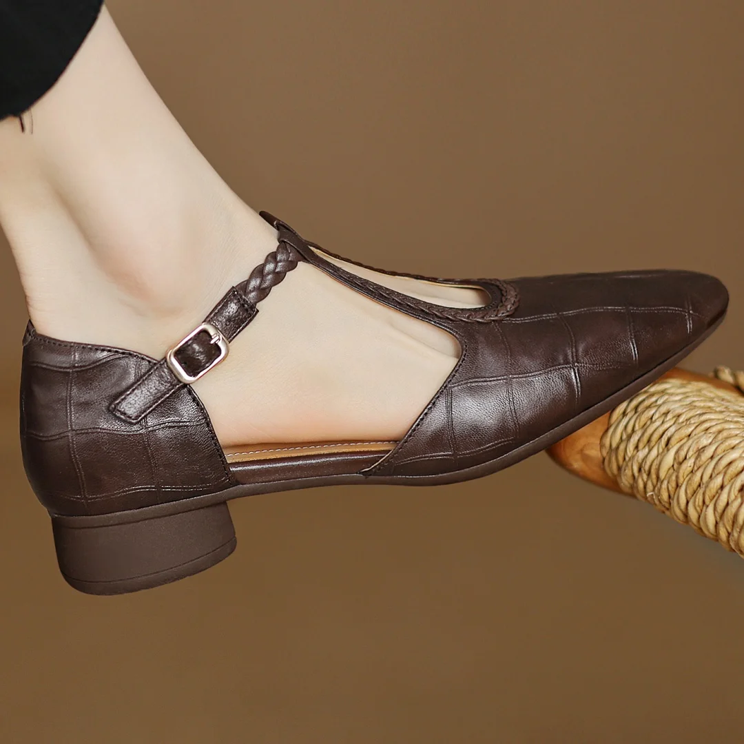 Peony | Classic T-Bar Shoes with Woven Detail