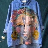 Martha | Casual Blouse Featuring Frida Portrait in Oil Print
