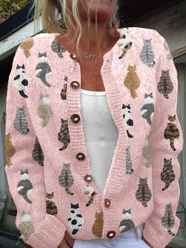 Delyth | Cardigan with Cat Print