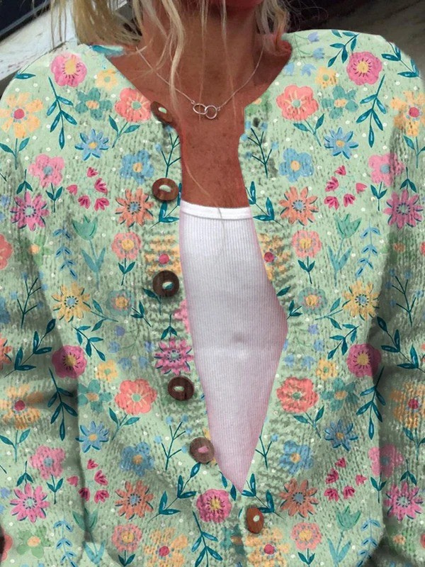 Rhoswen | Mint Green Cardigan with Bright Flowers