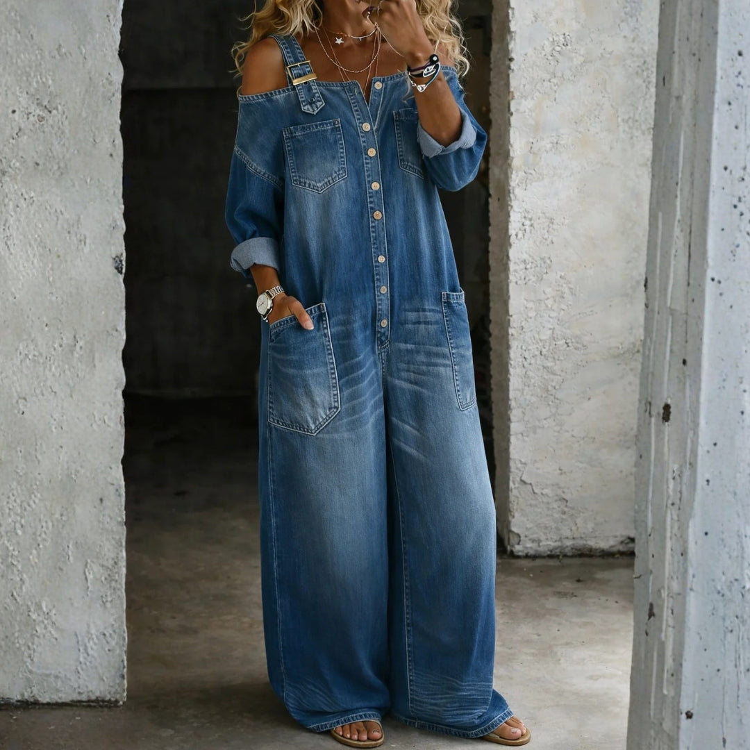 Abigail - Off-the-Shoulder Denim Jumpsuit