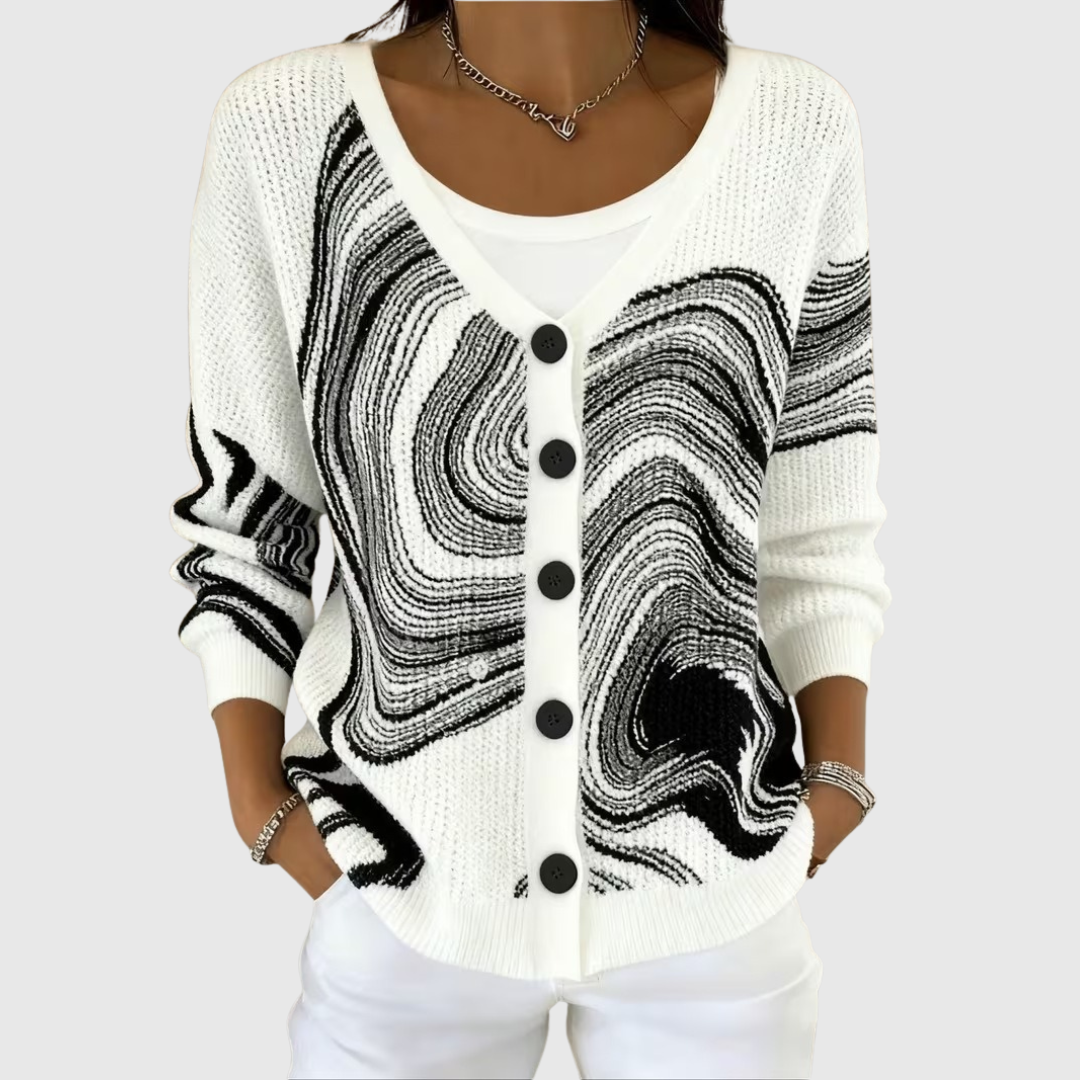 Wilhelmina | Wave Print Cardigan