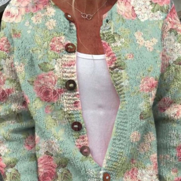Wisteria | Sage Green Cardigan with Rose Print