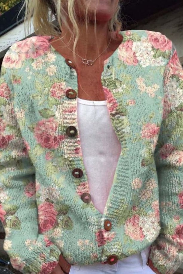 Wisteria | Sage Green Cardigan with Rose Print
