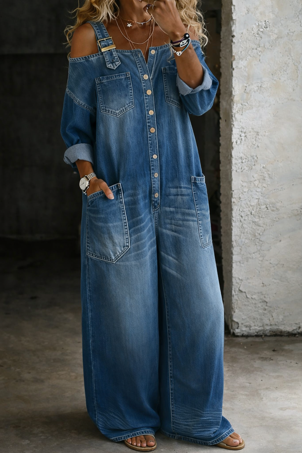 Abigail - Off-the-Shoulder Denim Jumpsuit