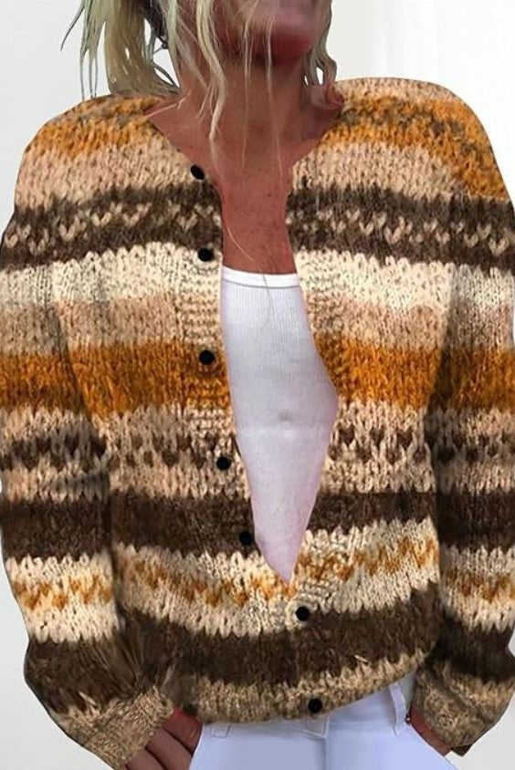 Cressida | Striped Cardigan in Brown & Cream