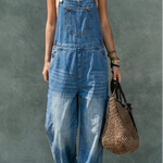 Phoebe - Elasticated-Waist Denim Dungarees