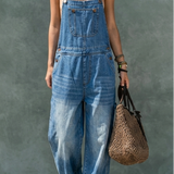 Phoebe - Elasticated-Waist Denim Dungarees