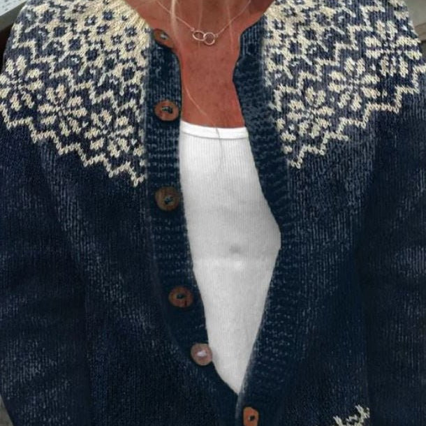 Fenella | Navy Cardigan with Snowflake Pattern