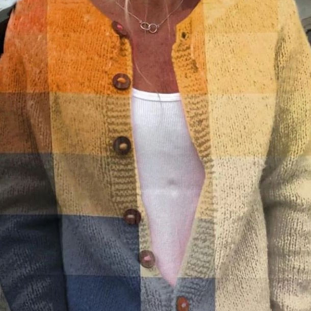 Dulcie | Colour-Block Cardigan in Ochre & Blue