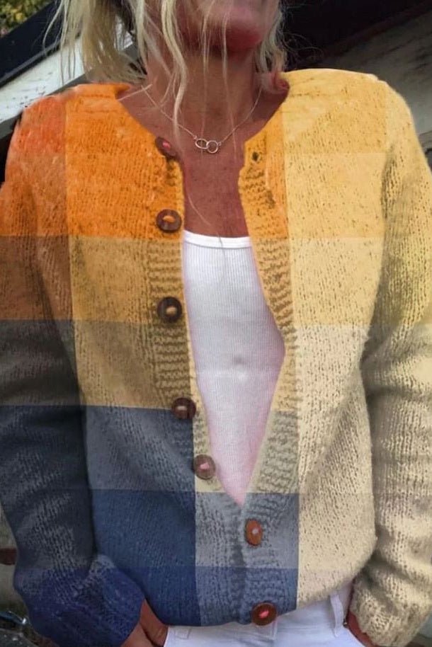 Dulcie | Colour-Block Cardigan in Ochre & Blue