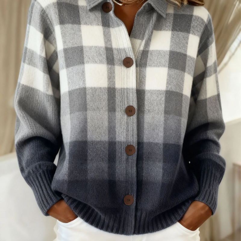 Agnes | Grey Ombre Checked Button Cardigan