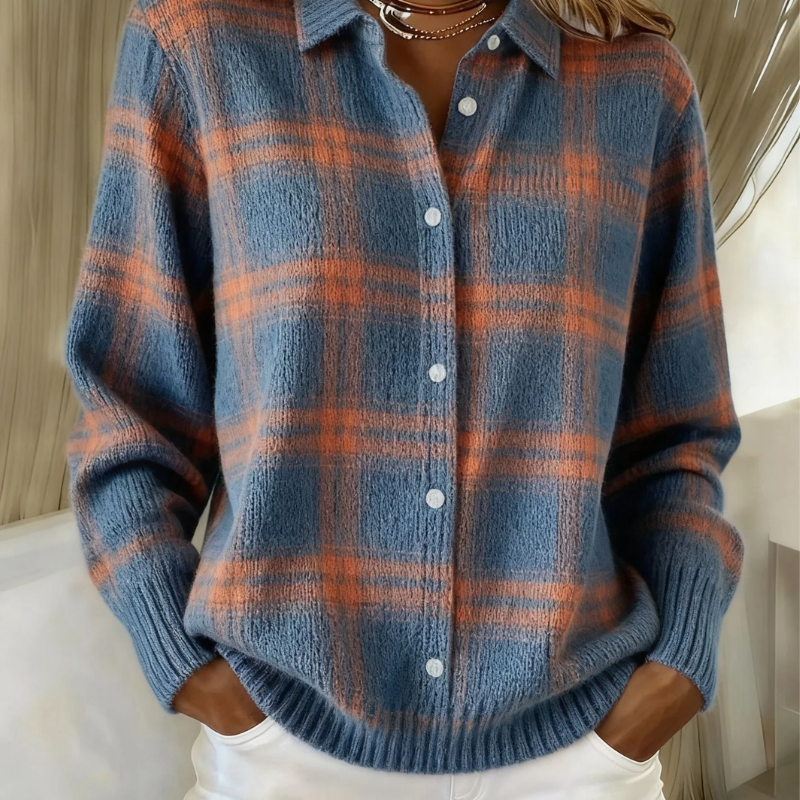 Zafira | Warm Blue Checked Cardigan