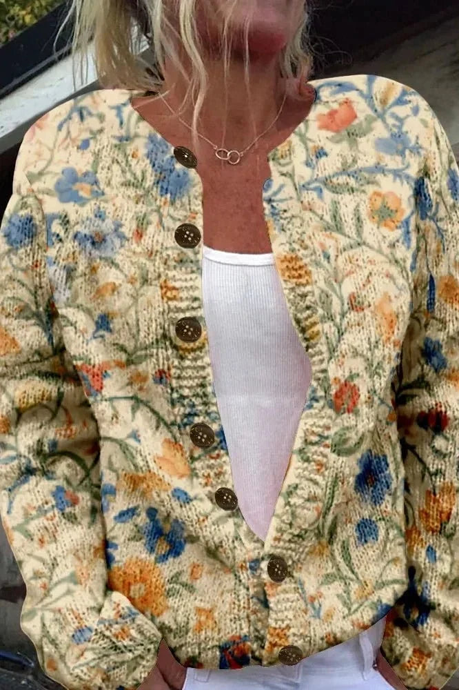 Yolande | Cream Cardigan with Floral Print