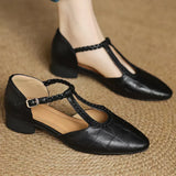 Peony | Classic T-Bar Shoes with Woven Detail