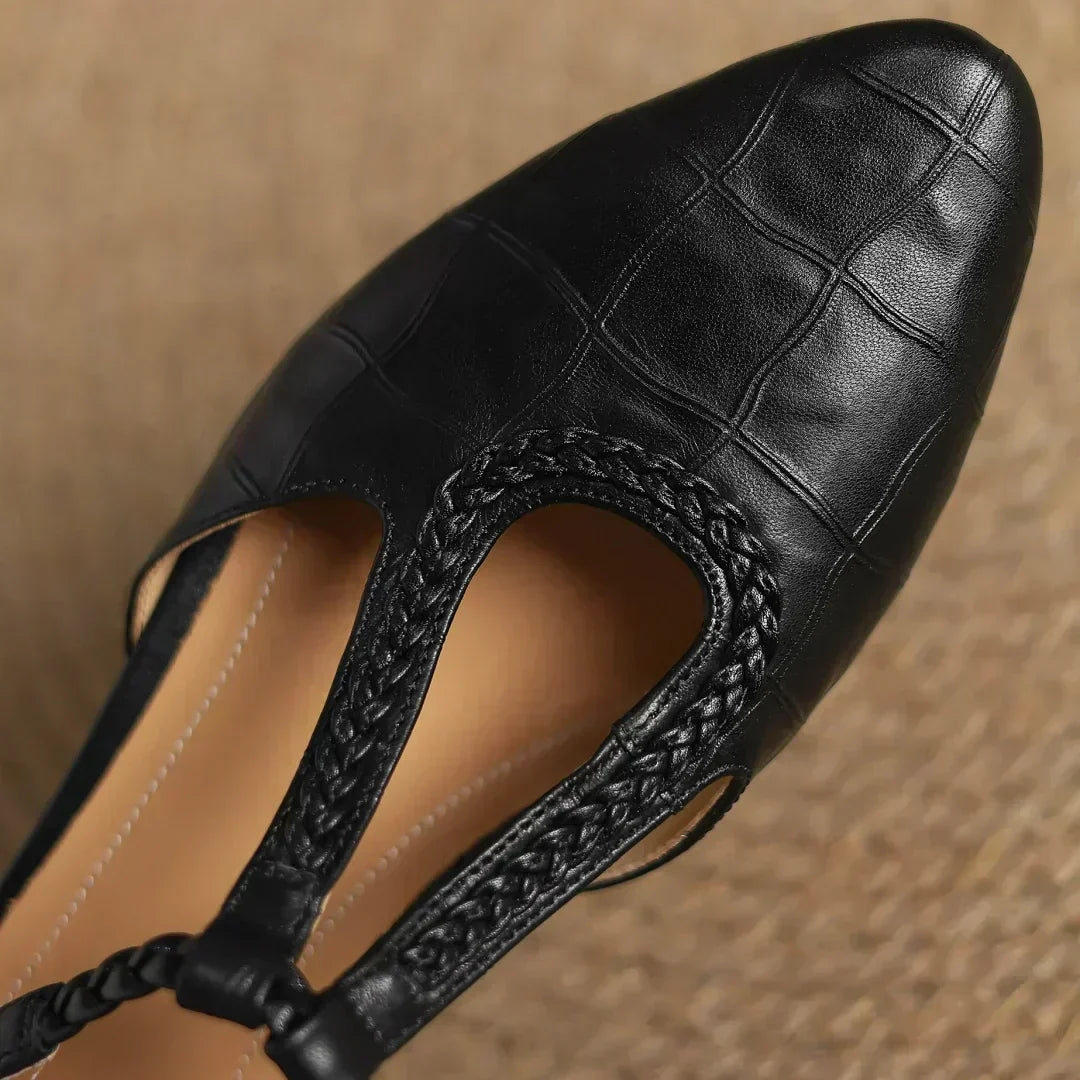 Peony | Classic T-Bar Shoes with Woven Detail