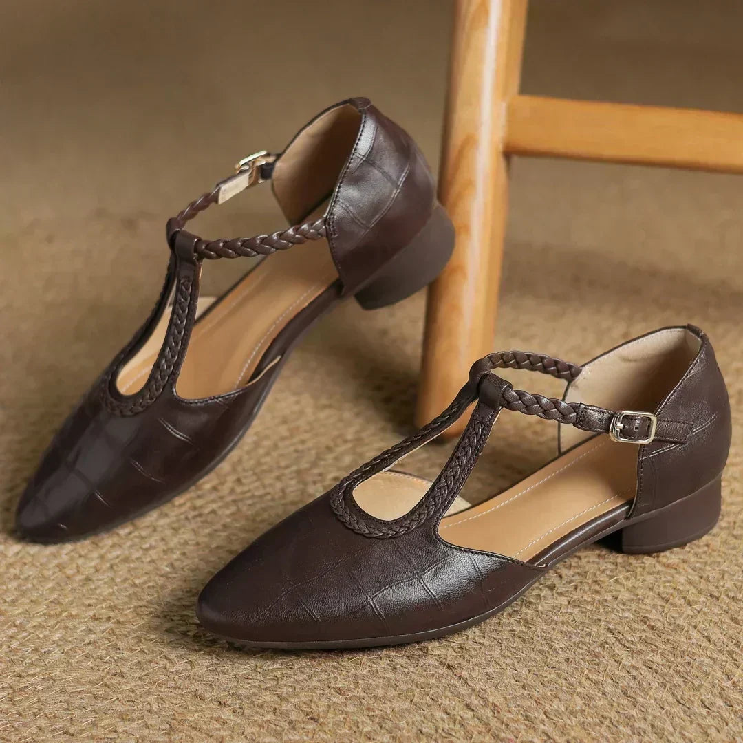 Peony | Classic T-Bar Shoes with Woven Detail