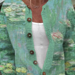 Hyacinth | Green Cardigan with Water Lily Print