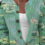 Hyacinth | Green Cardigan with Water Lily Print