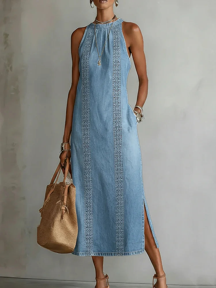 Tilly - Retro Lace Denim Dress
