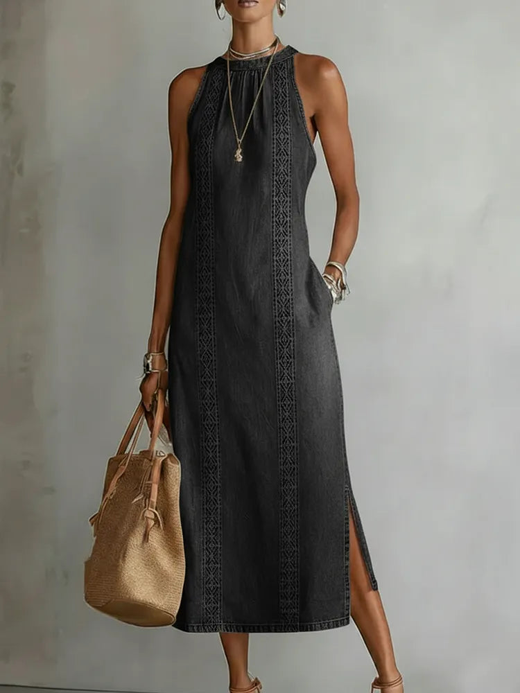 Tilly - Retro Lace Denim Dress