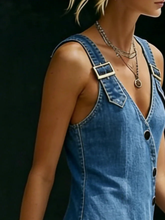 Niamh - Long Button-Down Denim Dress