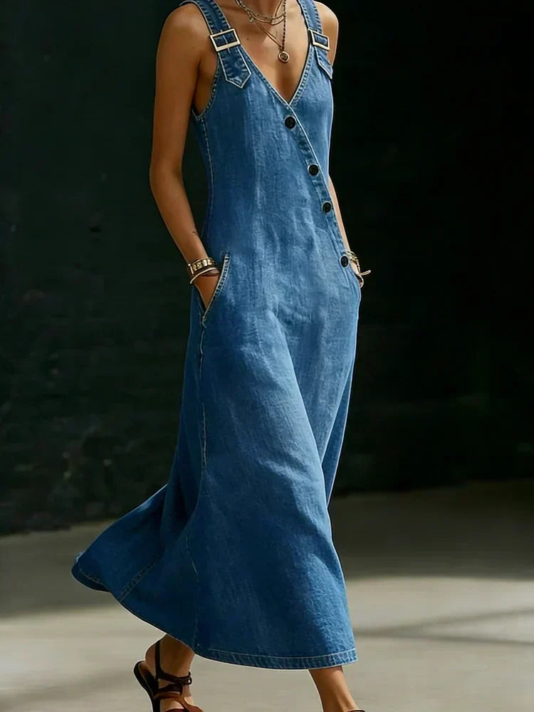 Niamh - Long Button-Down Denim Dress
