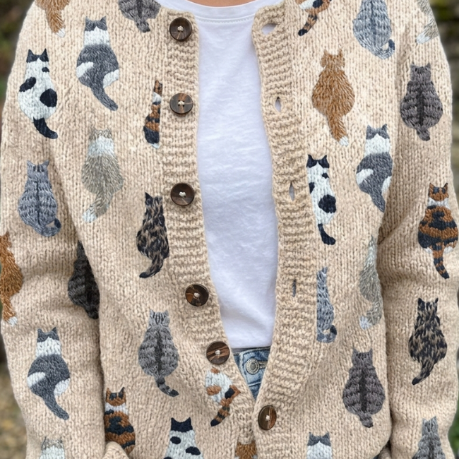 Delyth | Cardigan with Cat Print